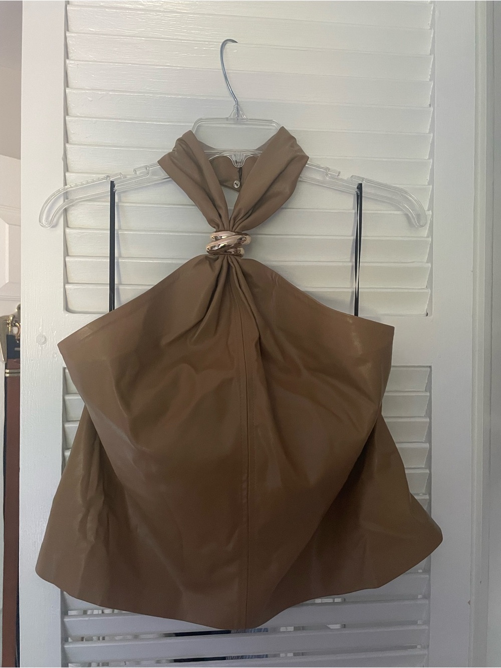 H&M Brown Halter Neck Faux-Leather Women’s Top